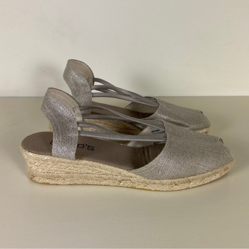 CHICO'S Scylla Silver Espadrille Wedge Women Open Toe Slingback Sandals Shoes 10